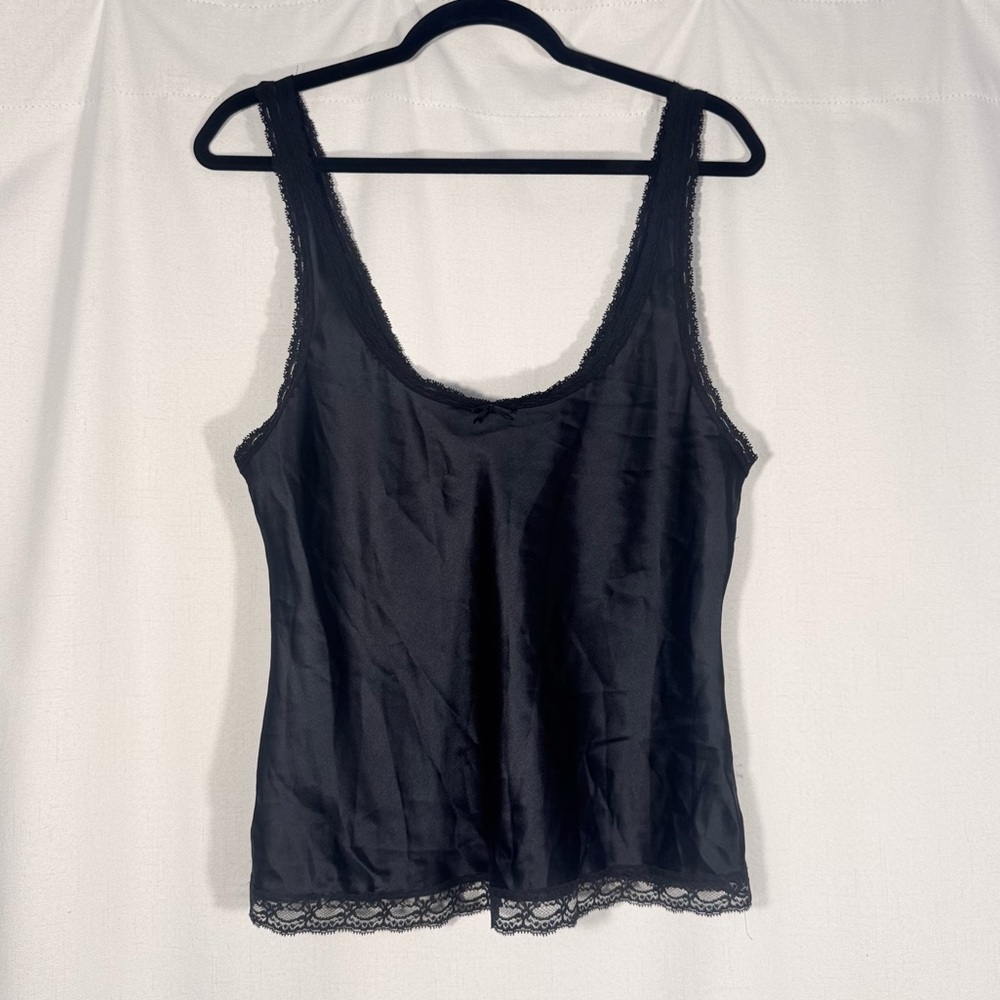 Vintage Maidenform Black Satin Lace Trim Tank - Picture 1 of 6
